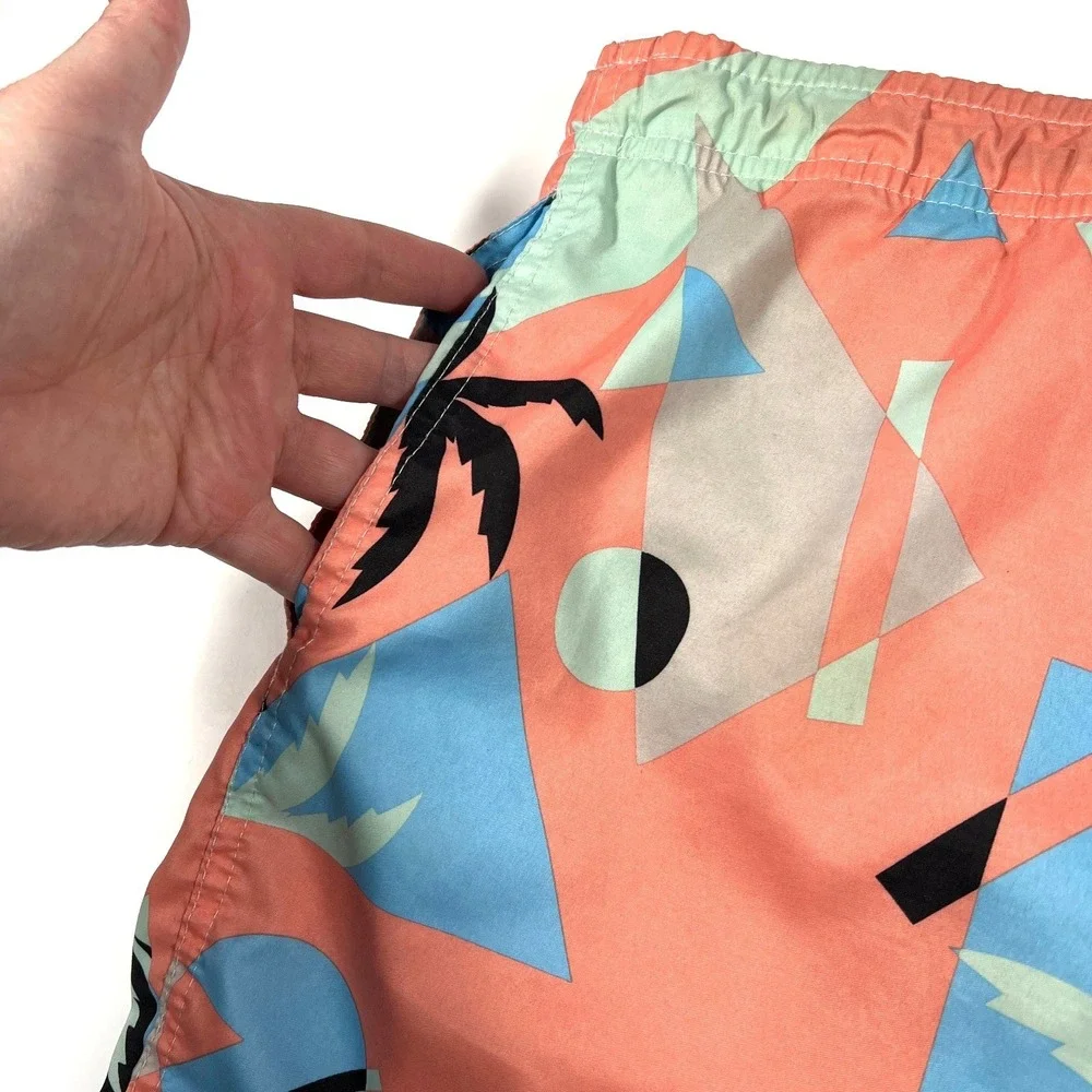 Boardies Geometric Palm Tree Swim Trunks Large Multi GUC 80's Retro Beach Summer